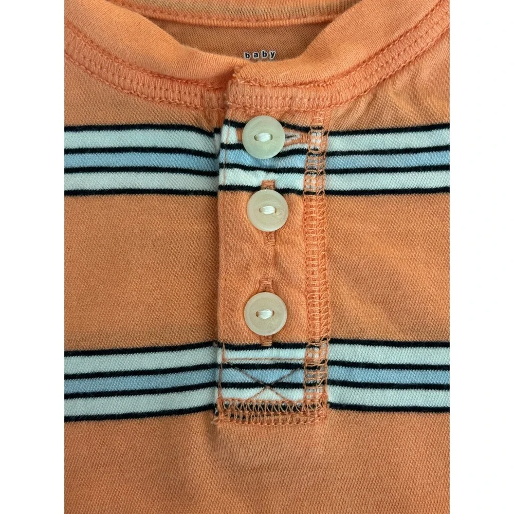 Baby Gap Orange Striped Short Sleeve Henley T-Shirt 0-3 Months (1267)